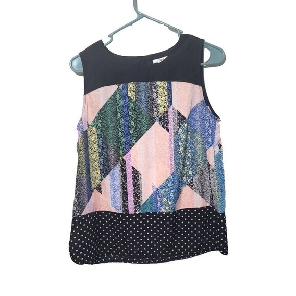 Bar III Blouse M Sleeveless Floral Mixed Pattern Patchwork Design Casual Womens - Picture 1 of 9